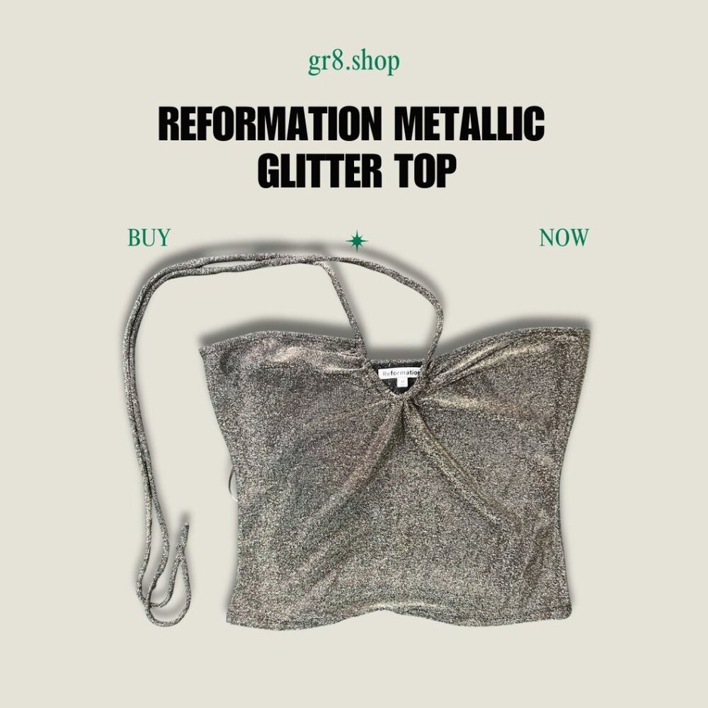 Reformation Metallic Glitter Halter Top Size M Silver